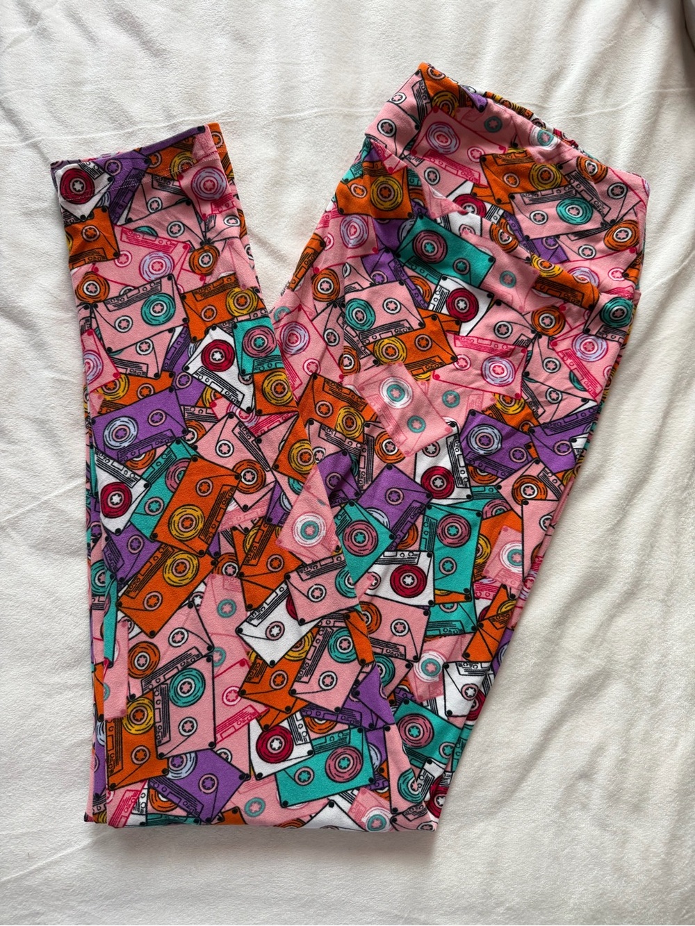 LuLaRoe Pink Multi Retro Cassette Tape Leggings